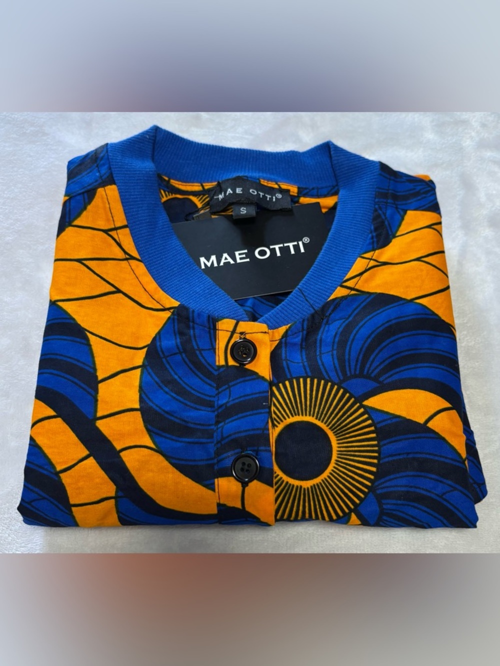 NWT Mae Otti Ankara African Wax Print Polo Top Blue Orange Small - Picture 10 of 10